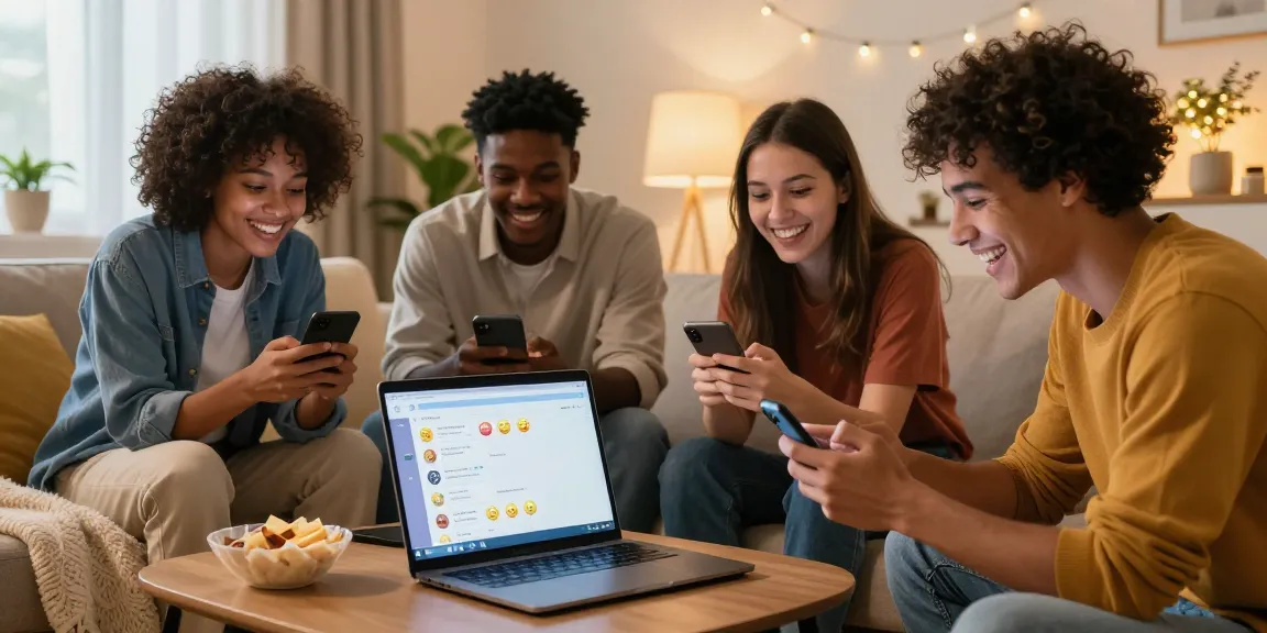 Engaging chat room scene on شات فله with friends enjoying lively conversations and digital connections.