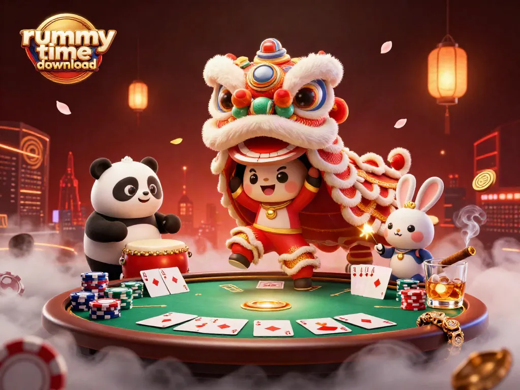 Experience the thrill of rummy time download with vibrant 3D characters and colorful gameplay elements.