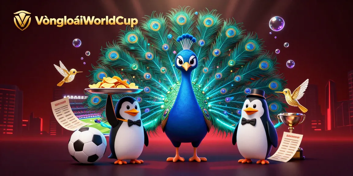Engage in VòngloạiWorldCup betting with vibrant characters and sports elements featured in a dynamic scene.
