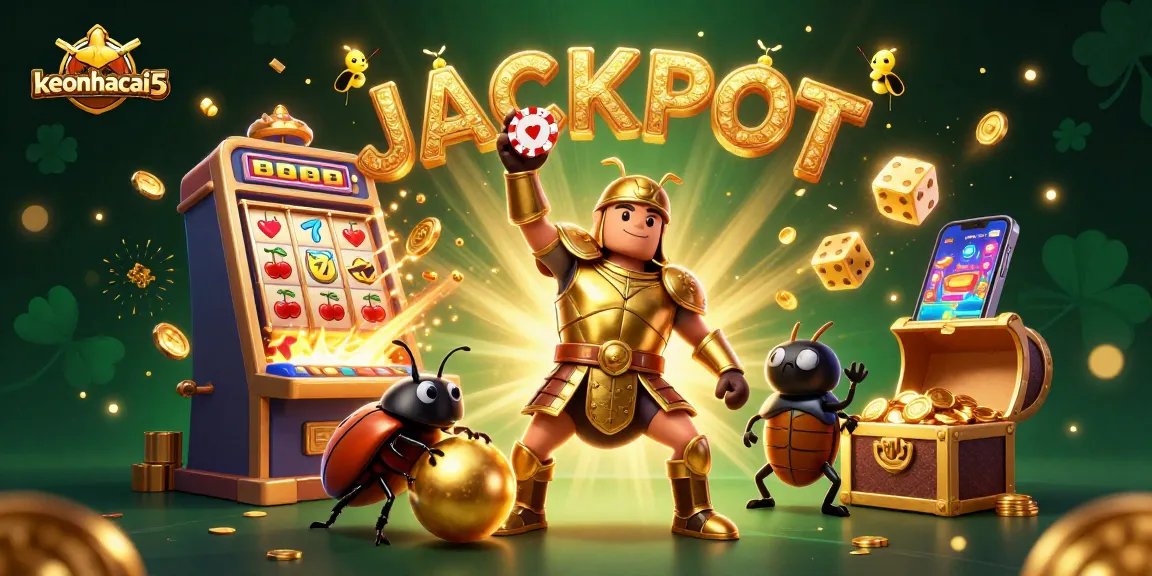 Experience the excitement with keonhacai5, where the 3D hercules beetle celebrates as the jackpot bursts forth with dazzling gold.