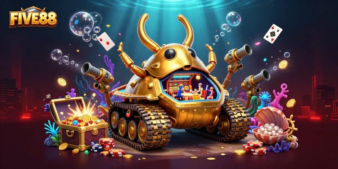 Experience the excitement of FIVE88 as the golden beetle tank unleashes a mini casino adventure!