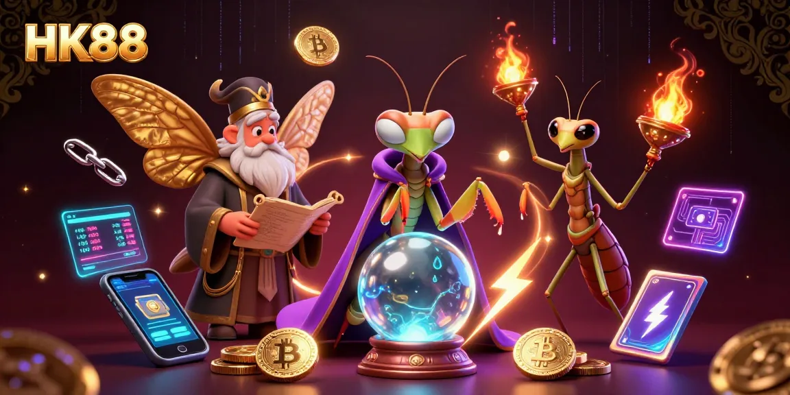 Engaging HK88 fortune teller and moth librarian revealing winning strategies for gamblers in a vibrant casino.