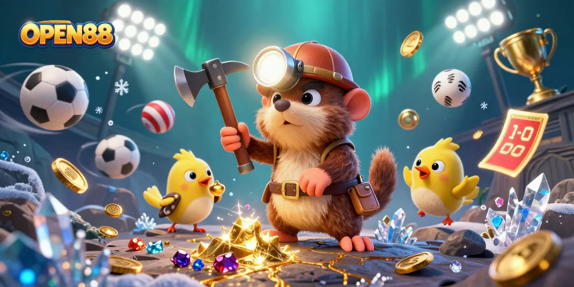 OPEN88 immerses players in vibrant scenes of mining and sports betting excitement.