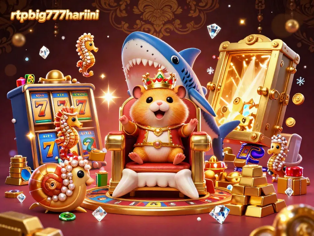 Spin and win with rtpbig777hariini in this vibrant casino scene featuring a hamster king and royal guards.