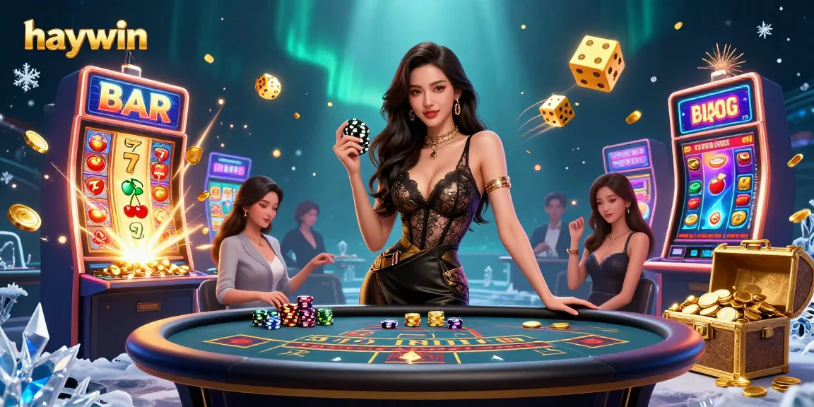 Engage in thrilling gameplay with haywin in a vibrant casino scene bursting with excitement.