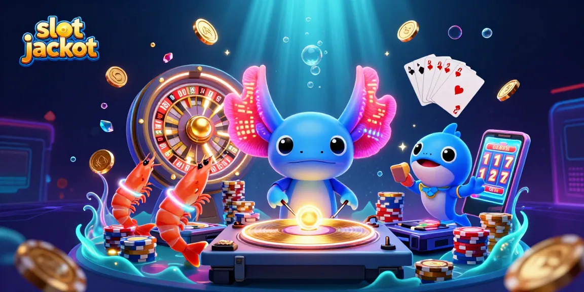 Menangkan slot jackpot dengan ilustrasi 3D karakter kasino, koin berkilau, dan elemen permainan yang menarik.