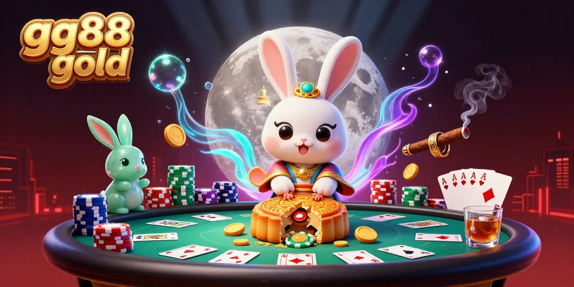 Play poker with gg88 gold in a vibrant casino scene on the moon with colorful chips and high stakes.