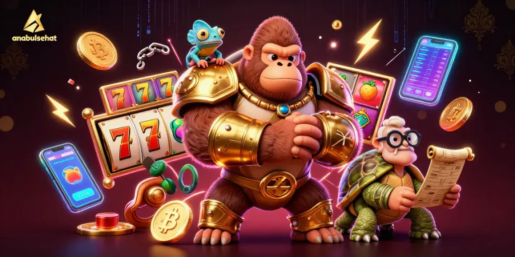 Memenangkan anabulsehat dengan keberuntungan dari gulungan slot dan simbol jackpot.