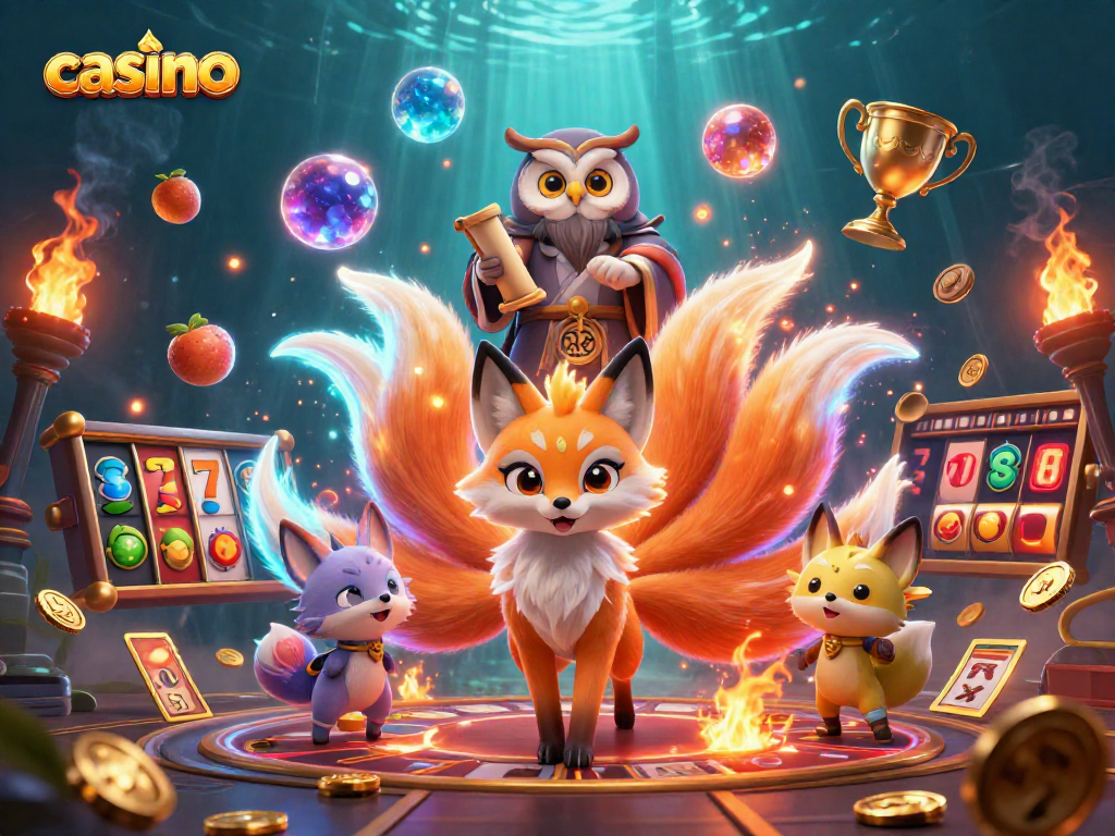 Experience thrilling action at the casino with vibrant slots, jackpots, and colorful characters.
