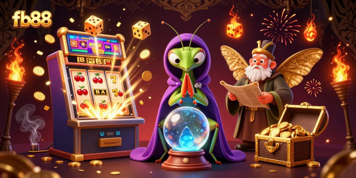 Experience excitement with fb88's vibrant casino illustration featuring games, characters, and winning symbols.