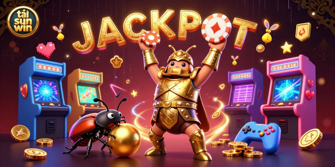 Experience the excitement of tải sun win with a winning beetle in golden armor, jackpot effects, and vibrant casino elements.