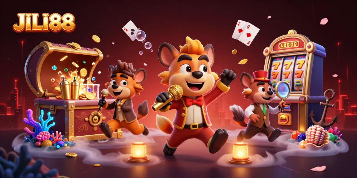 Experience the excitement of JILI88 with a dynamic illustration of hyenas in a comedy casino scene.