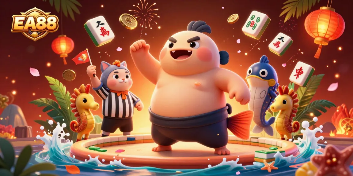 Engage with EA88's vibrant casino world featuring energetic characters and festive gambling elements.