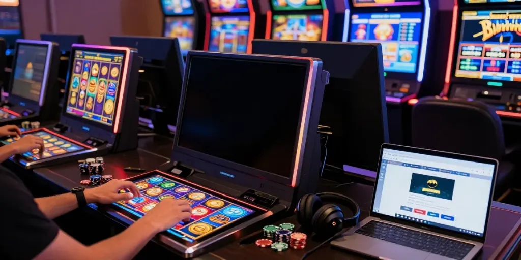 Player enjoying Batman138's online gaming experience with vibrant slots and promotions visible.