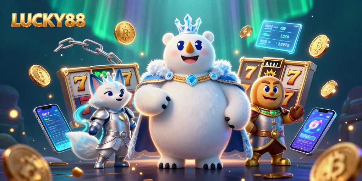 Experience winning with LUCKY88 through vibrant slot games and engaging 3D illustration.