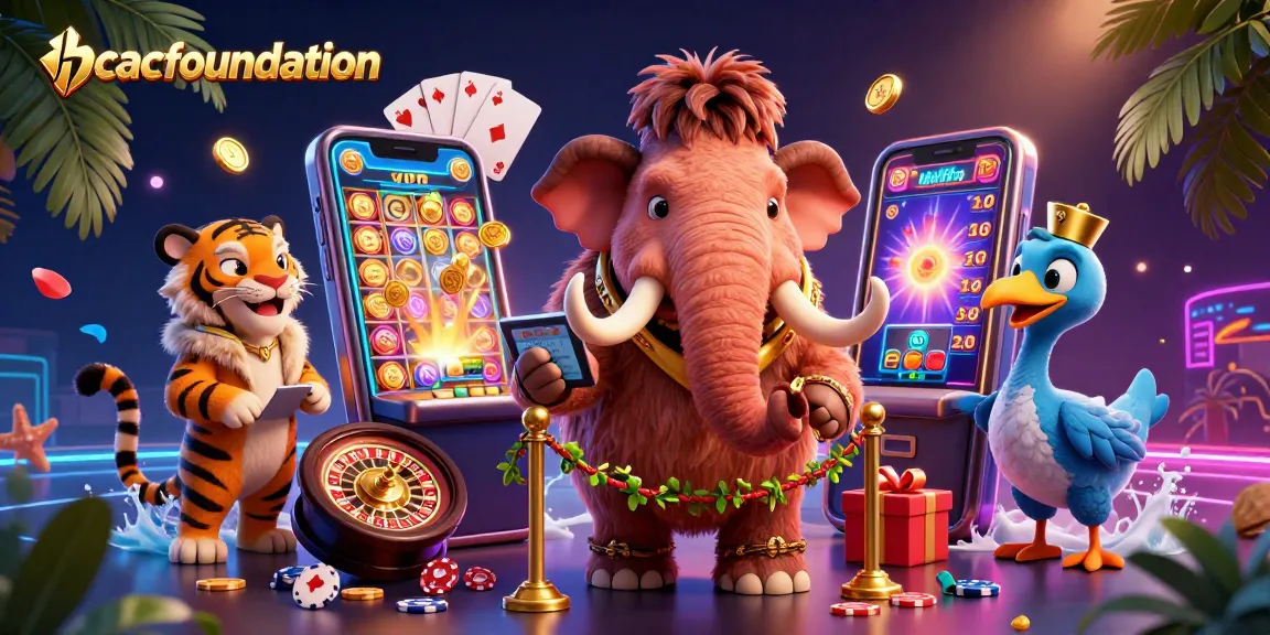 Play exciting casino games at hcacfoundation, featuring colorful slot reels and engaging characters.