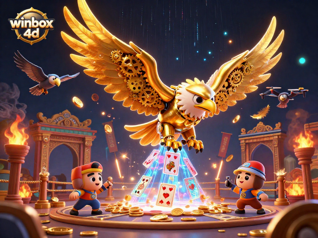 Experience the thrill of winbox 4d with dynamic holographic cards and vibrant gaming elements.