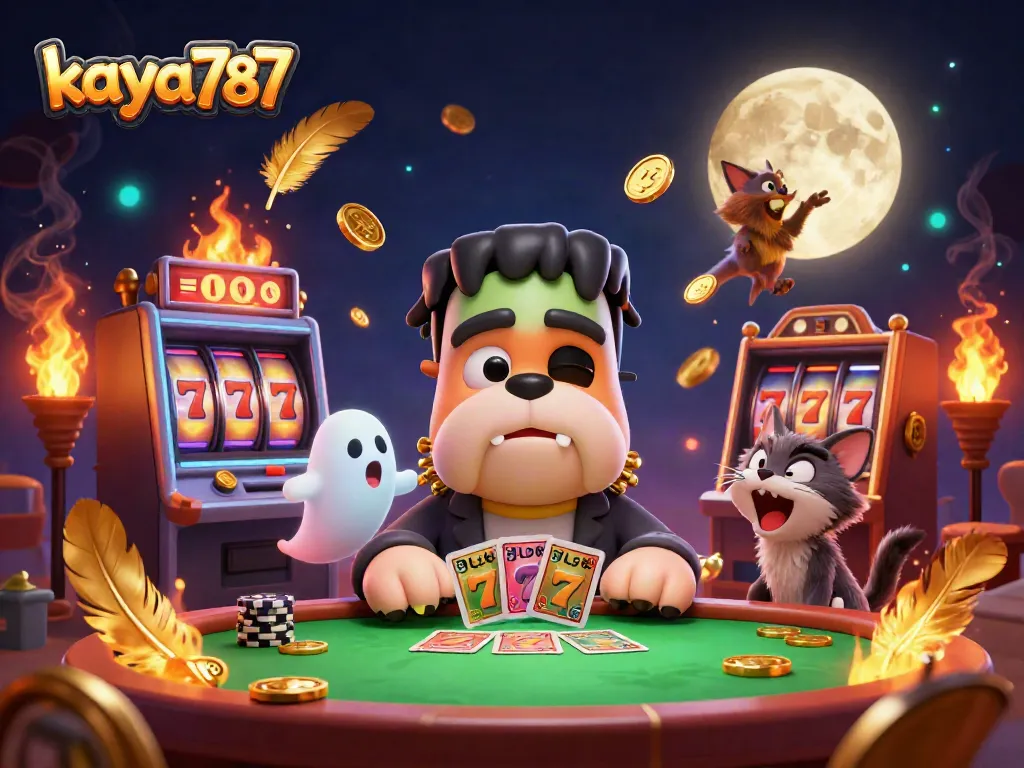 Catch the thrill of kaya787 as a cartoon bulldog dealer and a werewolf kitten create an exciting casino game atmosphere.