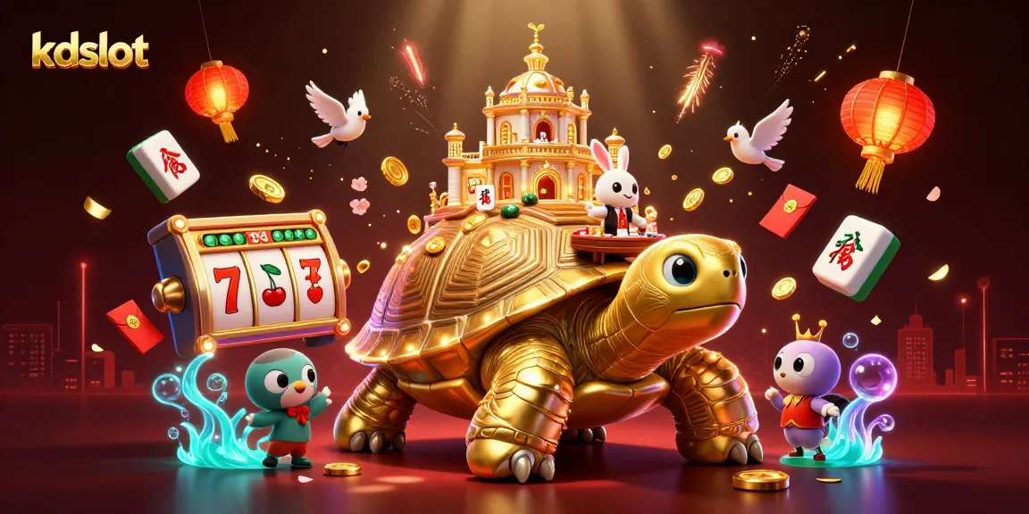 Experience exciting gameplay with kdslot as a golden tortoise showcases a miniature casino palace.