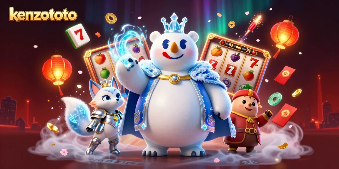 Kenzototo showcases a vibrant gaming scene with cartoon characters, slot elements, and dynamic visual effects.