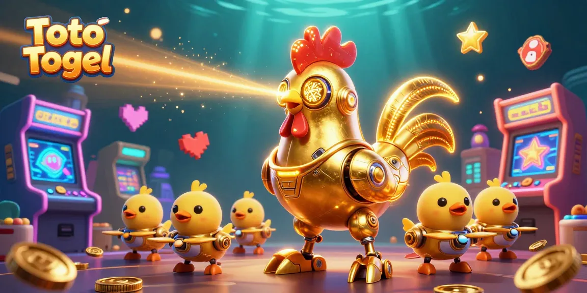 Visualisasi Toto Togel dengan robot ayam dan drone, keseruan permainan kasino ditampilkan.