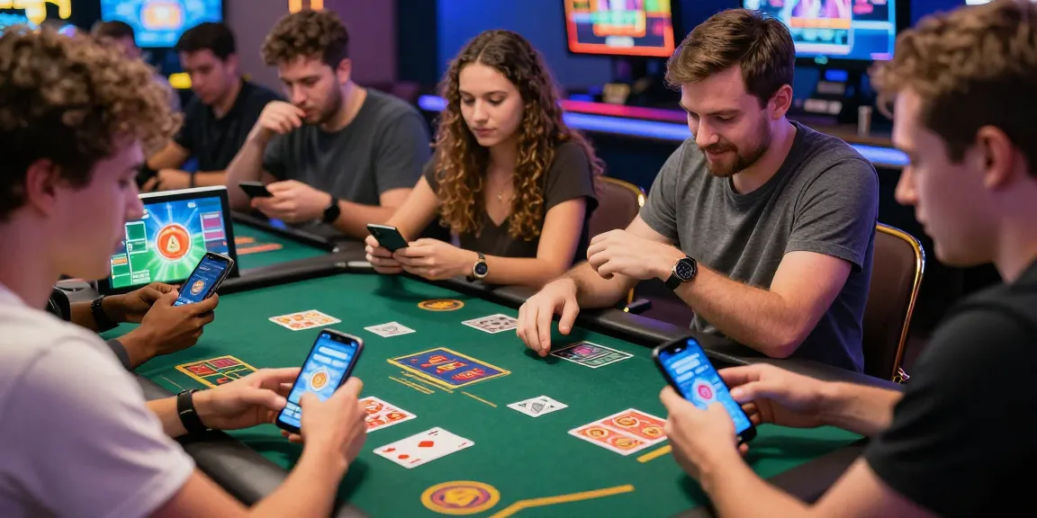 Play online card games in an immersive and vibrant casino environment with friends sharing strategies and tips.