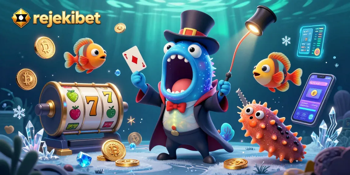 Join the excitement of rejekibet with captivating card tricks and slot elements in a vibrant underwater scene.