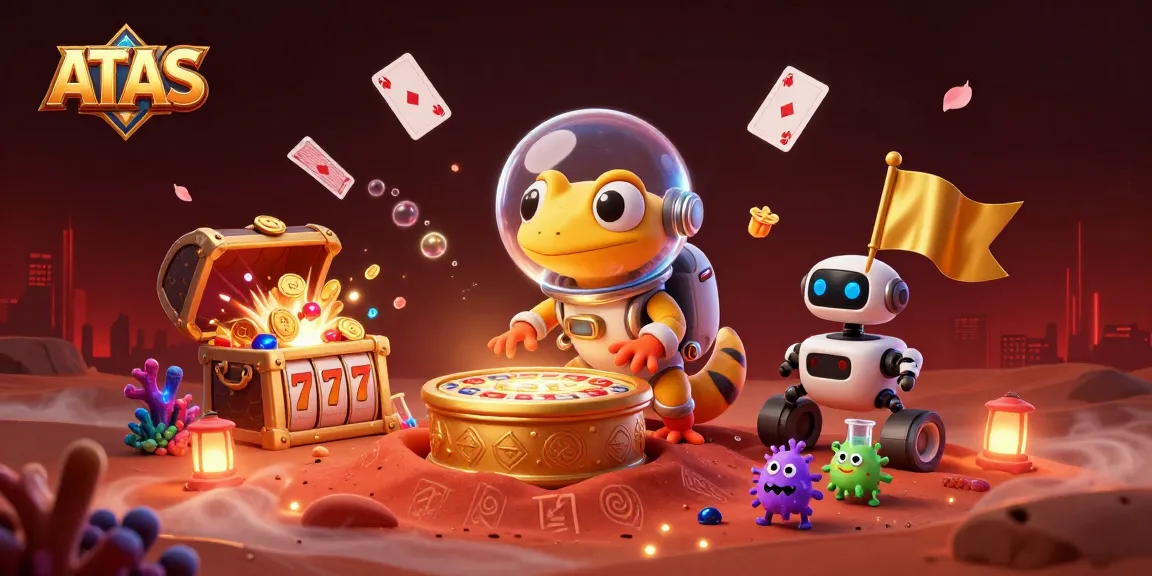 ATAS brings thrilling casino fun with a Martian gecko exploring a golden casino in a vibrant 3D scene.