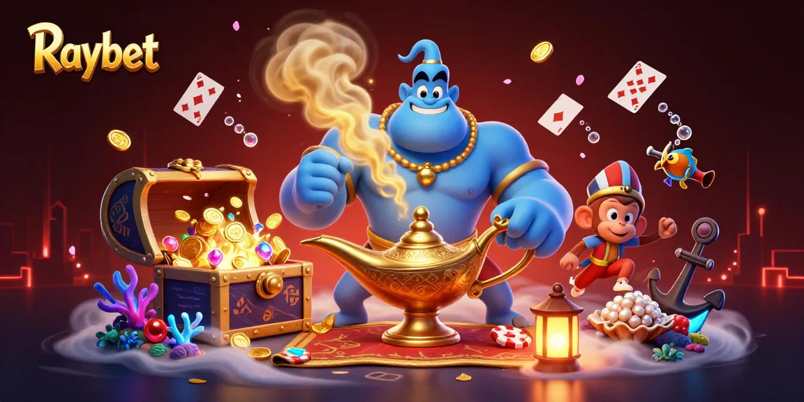 Engage with Raybet's thrilling games amidst a magical scene of casino elements.