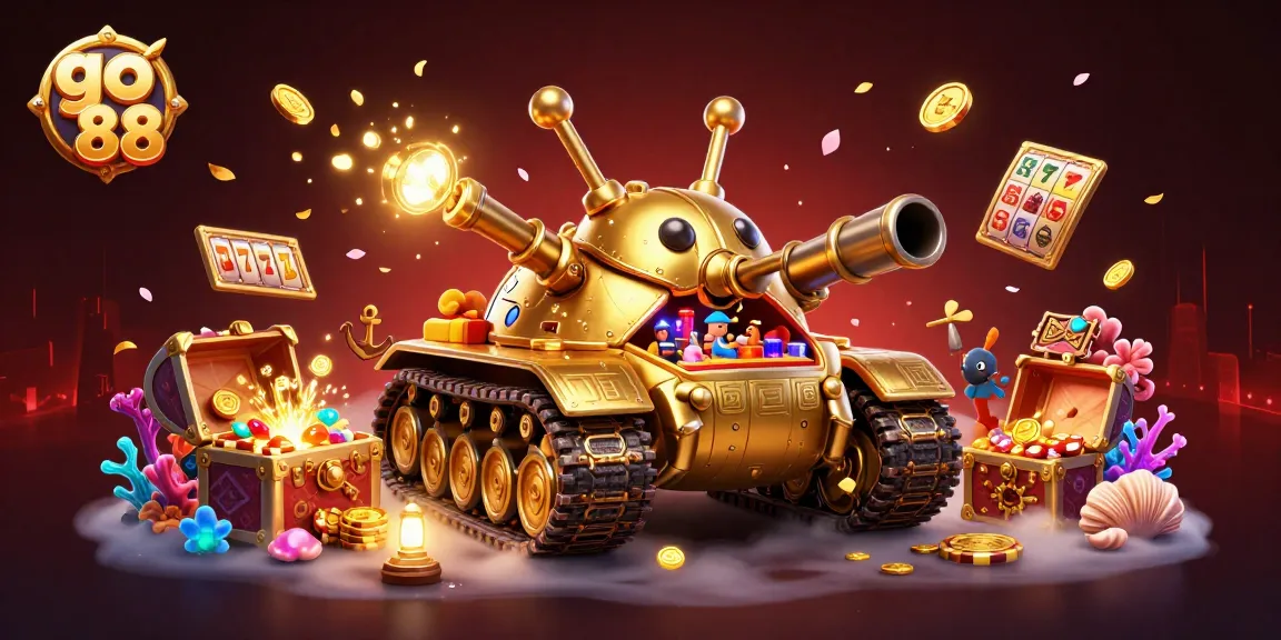 Engage with the vibrant go 88 casino in a dynamic golden beetle tank illustration filled with excitement.