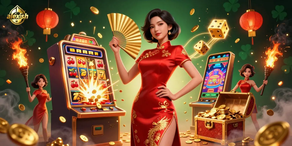 Experience the thrill of gaming with alexish, as coins rain from a jackpot slot and fortune awaits.