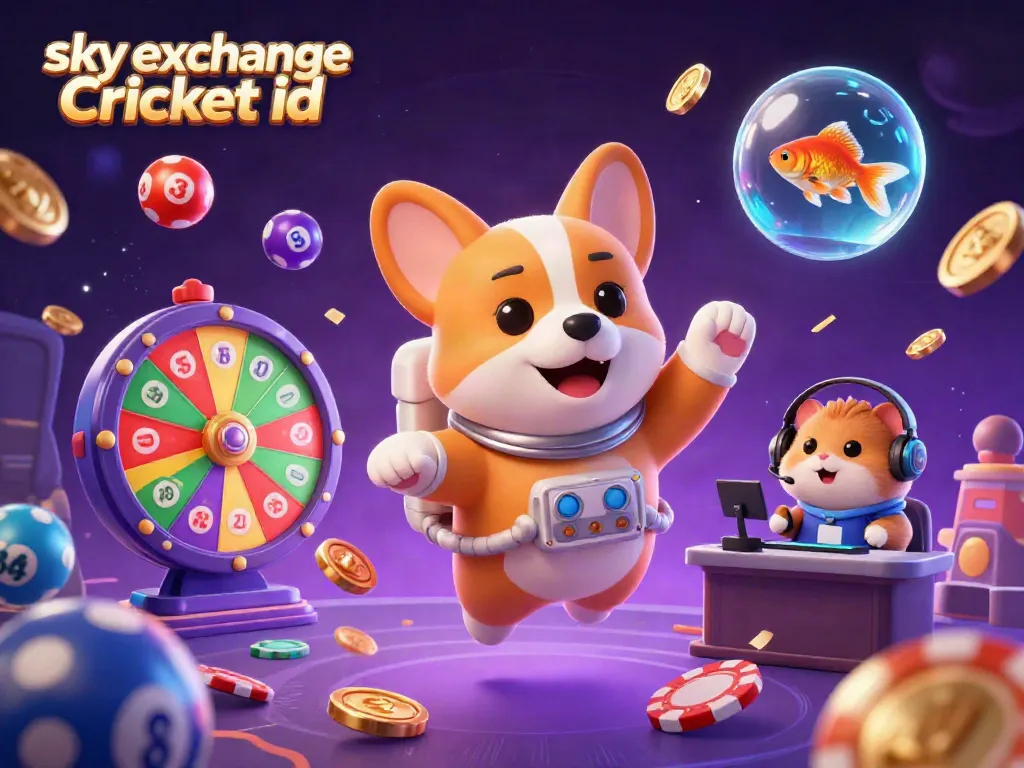 Bet with confidence using your sky exchange Cricket id amidst exciting gambling elements in a dynamic 3D scene.