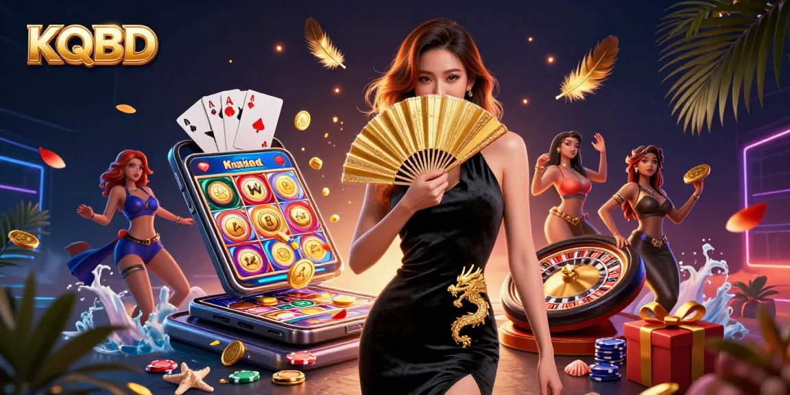 KQBD showcases an elegant Asian woman amidst dazzling casino themes and gaming elements, symbolizing the excitement of sports betting.