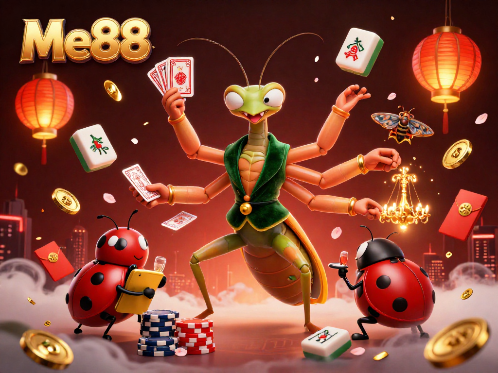 Experience the excitement at Me88 with a vibrant casino scene and dynamic characters.