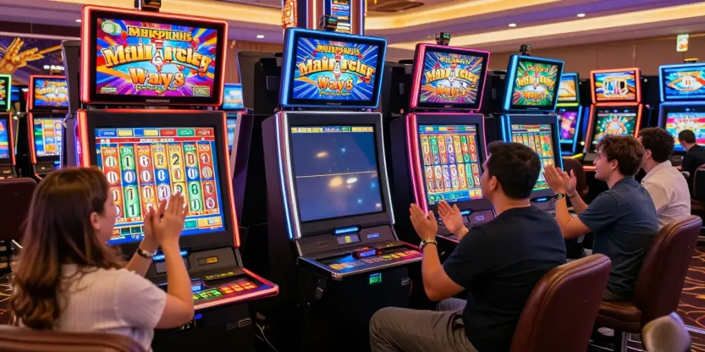 Pengalaman bermain mesin slot Mahjong Ways 2 di kasino yang ramai dengan pemain bersemangat.