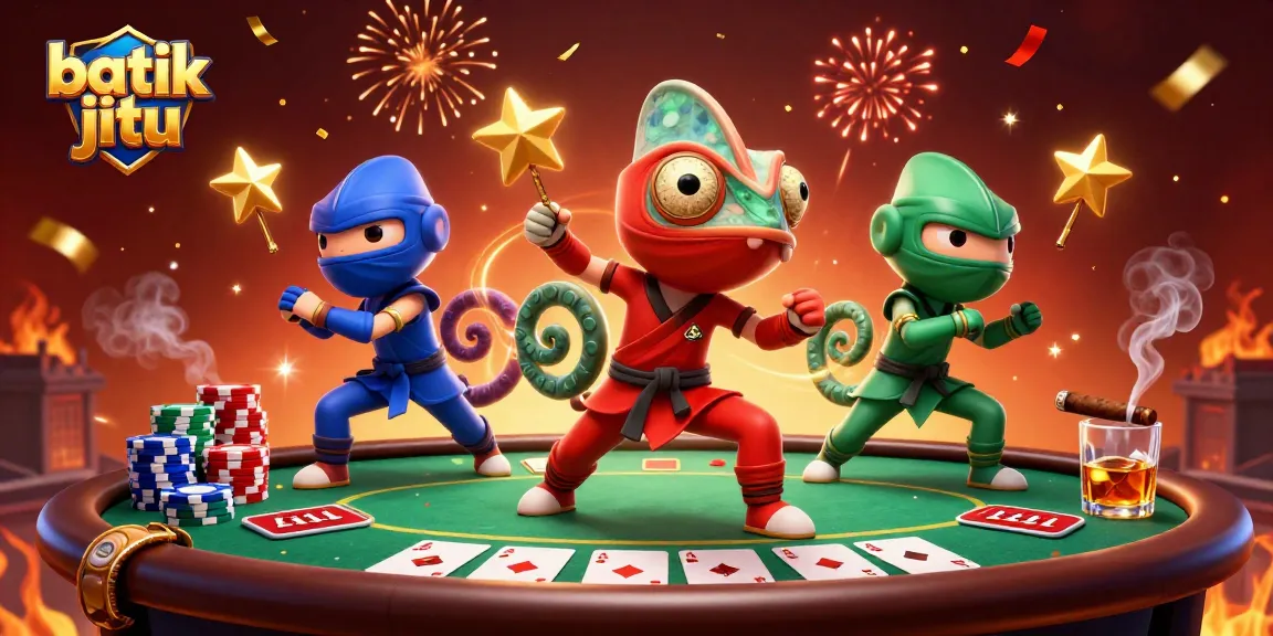 Permainan menarik di batik jitu dengan ninja chameleon tiga koloristik beraksi di meja poker