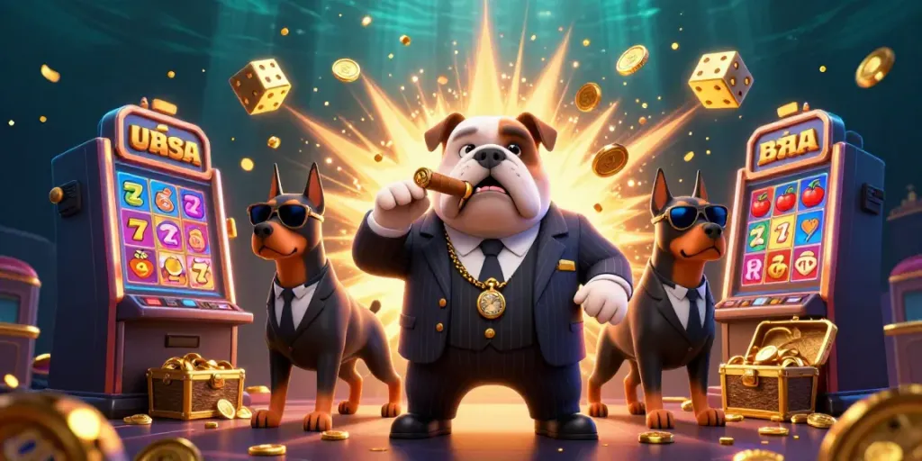 Engaging slot machine jackpot scene featuring characters with vibrant casino elements and golden coins exploding.