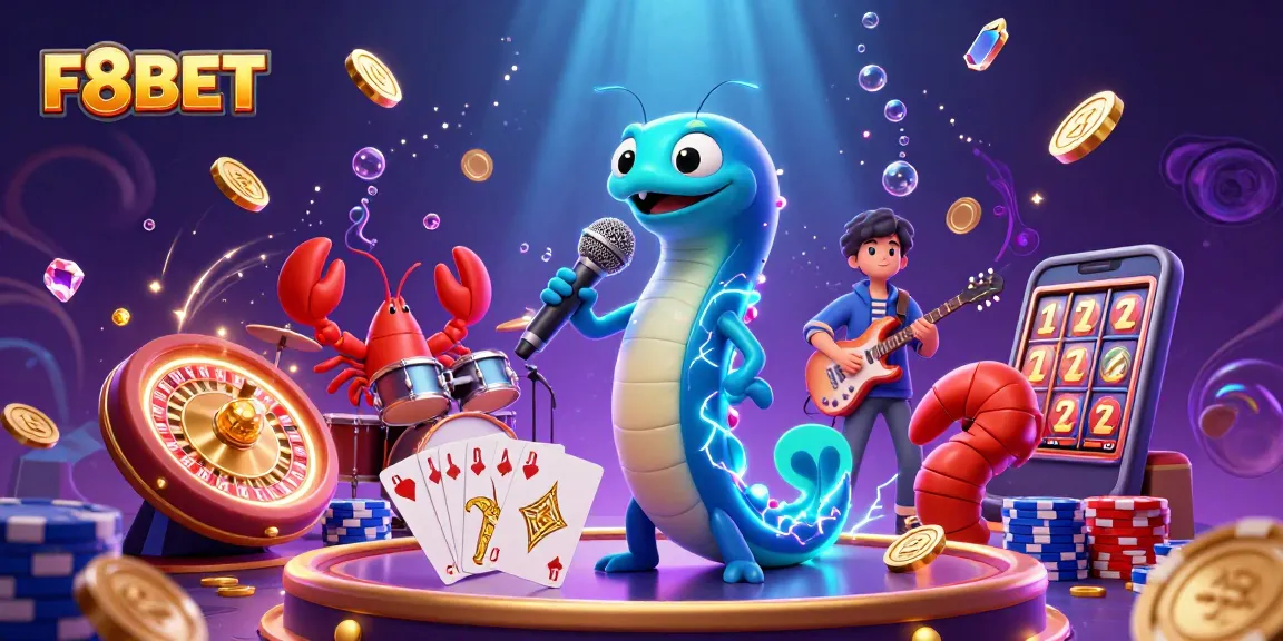 Experience thrilling gameplay at F8BET with an electric eel DJ and vibrant casino scene.