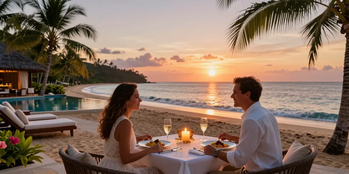 Momen romantis di resort mewah dengan pemandangan laut saat senja LUXURY111.