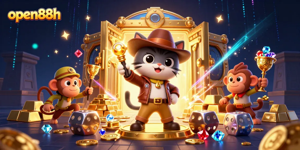 Spin big wins with open88h's vibrant casino adventure featuring treasures and characters.
