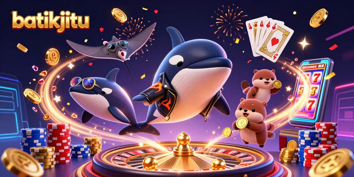 Batikjitu menghadirkan pemandangan meriah dengan ikan paus orca bertenaga dalam jaket kulit, stingray keren, dan keluarga berang-berang memegang koin emas.