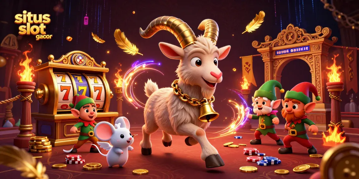 Engage with situs slot gacor showcasing a festive casino scene with Krampus goat, angel mouse, and elf gremlins.