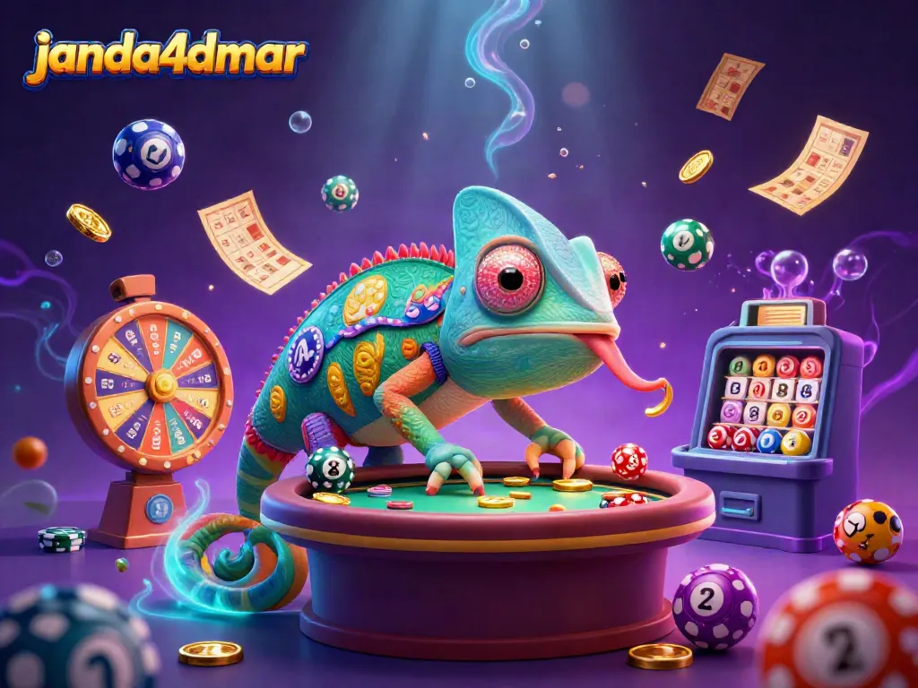 Momen seru bermain di dunia janda4dmar dengan chameleon kasino besar dan bola lotere yang berwarna-warni.