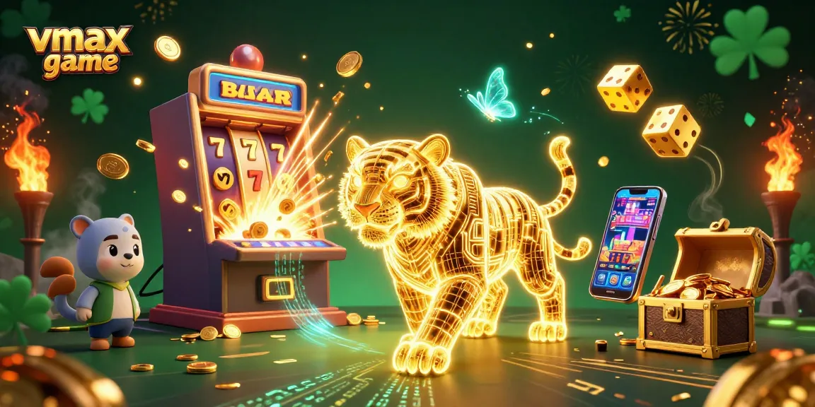 Experience the thrill of vmax game as vibrant characters navigate a digital casino bursting with excitement.