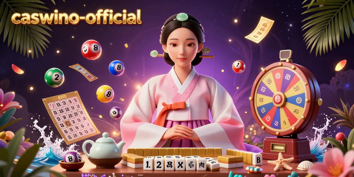 Engage with fun gaming elements in this vibrant scene at caswino-official featuring lottery balls and a bingo card.