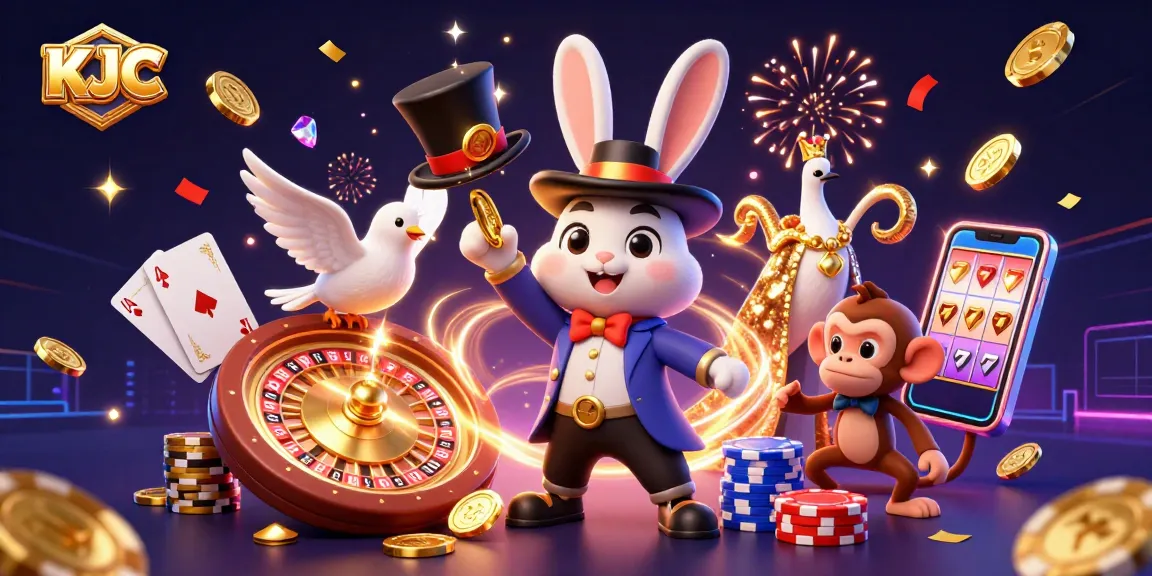 KJC showcases thrilling gambling action with a magician rabbit spinning coins and a mischievous monkey stealing poker chips.