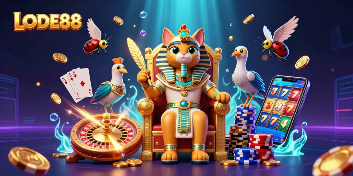 Experience the thrill of LODE88 with vibrant casino elements and 3D characters in action.