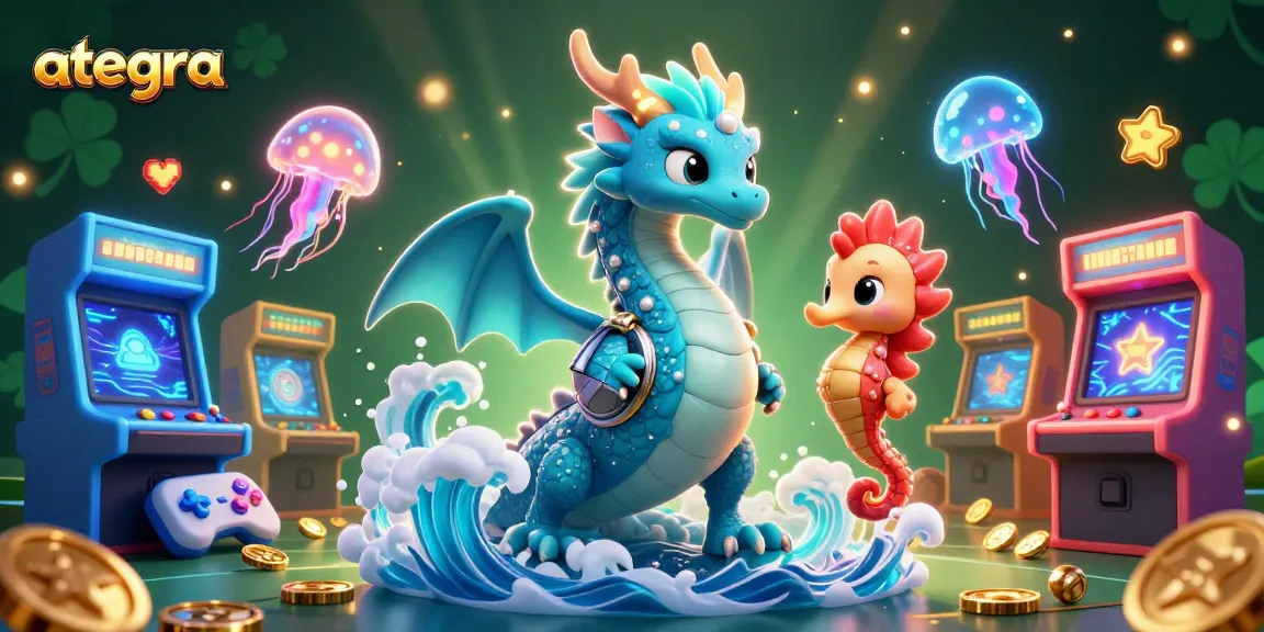 Ategra brings casino excitement alive with a 3D dragon and knight surrounded by glowing game elements.