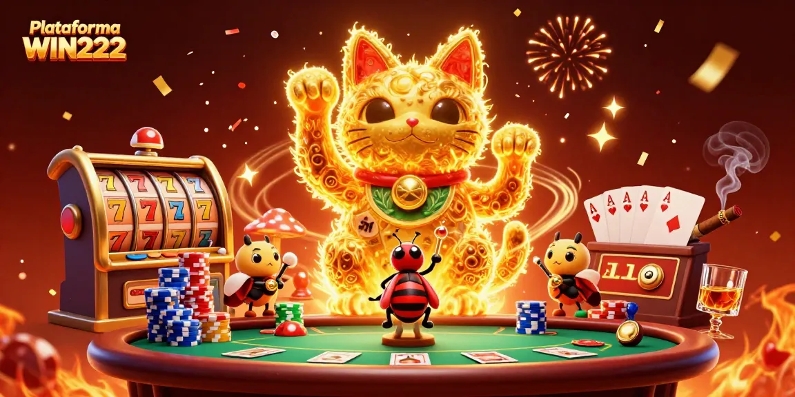 Engage with the exciting Plataforma WIN222 as golden fireflies and lucky symbols create a dazzling casino scene.