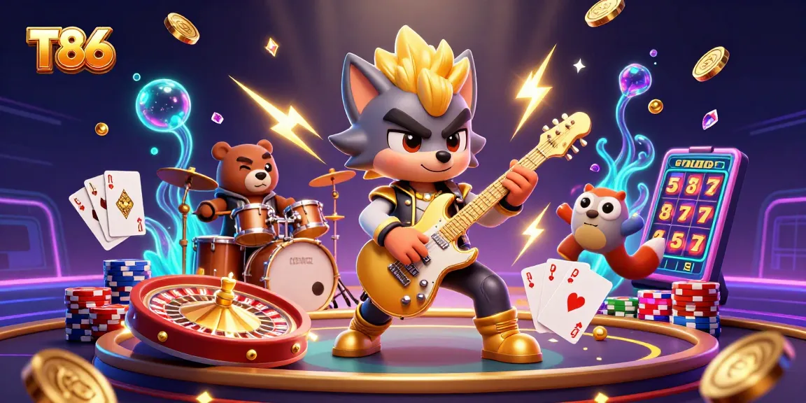 T86 sparks engagement with vibrant casino scene featuring jubilant characters and winning elements.